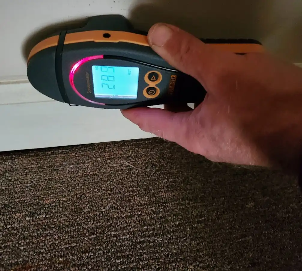 Moisture detection at baseboard during Burst Pipe Cleanup in Dayton